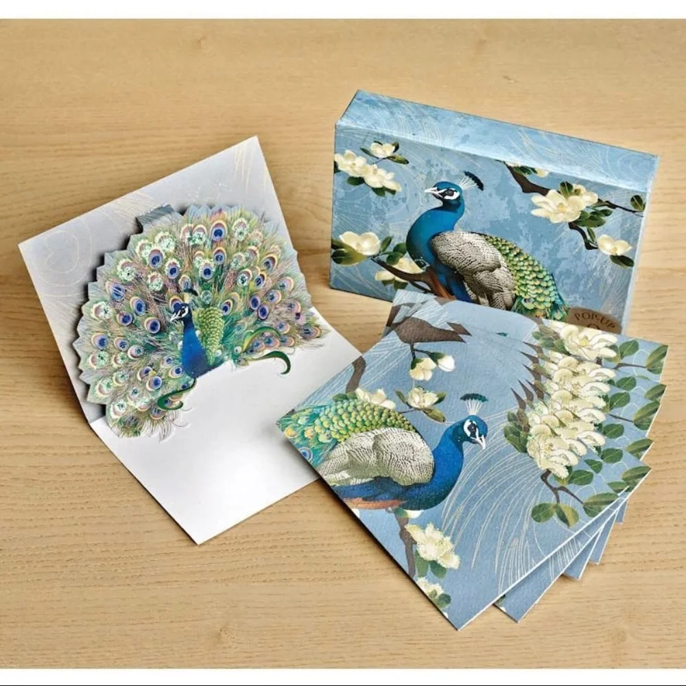 Up with Paper LUXE Peacock Pop-Up Note Cards in Keepsake Box (BN109), 8 ct $FIRM